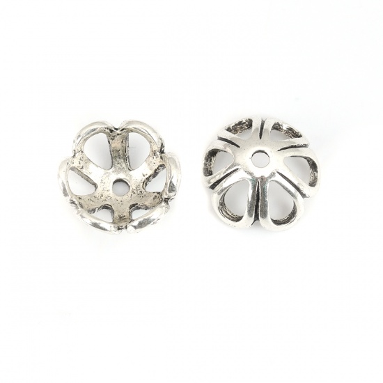 Immagine di Lega di Zinco Coppette Copriperla Fiore Argento Antico Filigrana 16mm x 16mm, 20 Pz