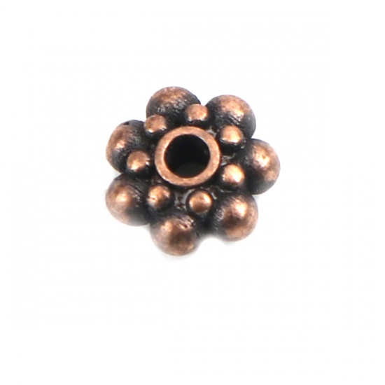 Picture of Brass Beads Christmas Snowflake Antique Copper Dot About 6mm Dia, Hole: Approx 1.4mm, 10 PCs