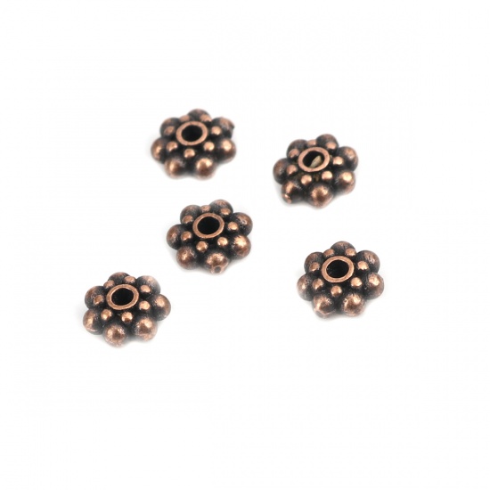 Picture of Brass Beads Christmas Snowflake Antique Copper Dot About 6mm Dia, Hole: Approx 1.4mm, 10 PCs