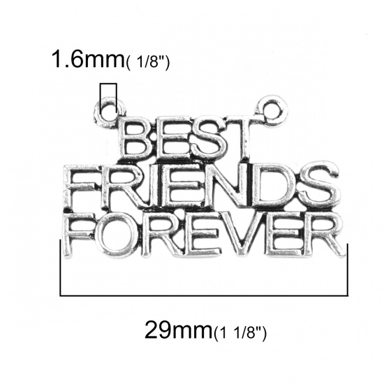 Picture of Zinc Based Alloy Best Friends Connectors Capital Alphabet/ Letter Antique Silver Message " BEST FRIENDS FOREVER " 29mm x 17mm, 20 PCs