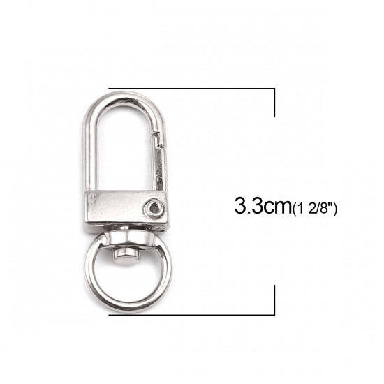 Bild von Zinklegierung Schlüsselkette & Schlüsselring Silberfarbe Oval 3.3cm x 1.2cm, 10 Stück