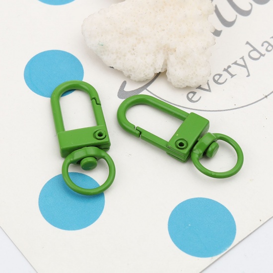 Bild von Zinklegierung Schlüsselkette & Schlüsselring Grün Oval Spritzlackierung 3.3cm x 1.2cm, 10 Stück