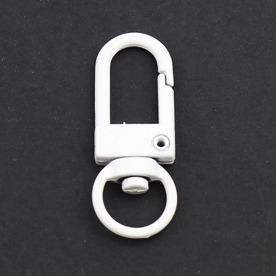 Bild von Zinklegierung Schlüsselkette & Schlüsselring Weiß Oval Spritzlackierung 3.3cm x 1.2cm, 10 Stück