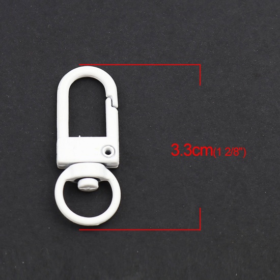 Bild von Zinklegierung Schlüsselkette & Schlüsselring Weiß Oval Spritzlackierung 3.3cm x 1.2cm, 10 Stück