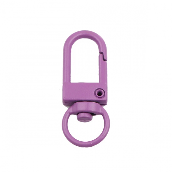 Изображение Цинковый Сплав Кольца и Цепи для Ключей Фиолетовый Овальные С Краской 3.3см x 1.2см, 10 ШТ