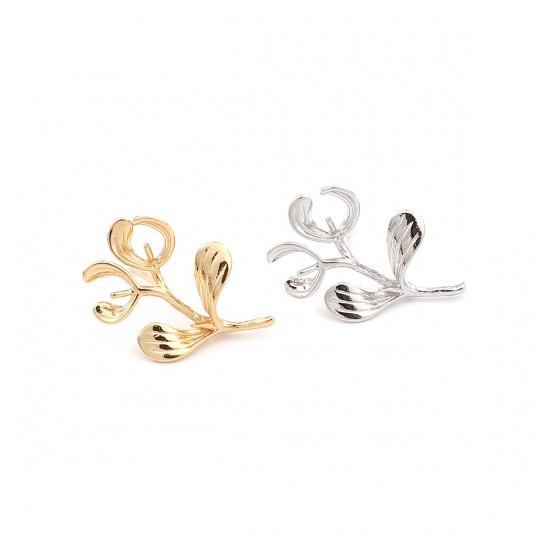 Picture of Brass Ear Post Stud Earrings Real Platinum Plated Branch 19mm x 14mm, Post/ Wire Size: (21 gauge), 2 PCs