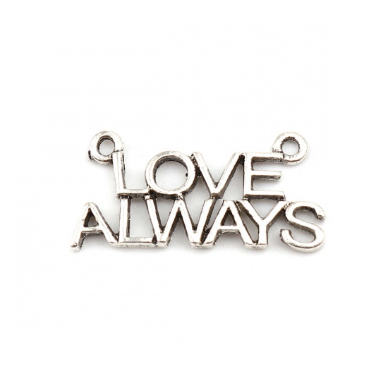 Bild von Zinklegierung Verbinder Buchstabe Antiksilber Message " LOVE ALWAYS " 25mm x 12mm, 20 Stück