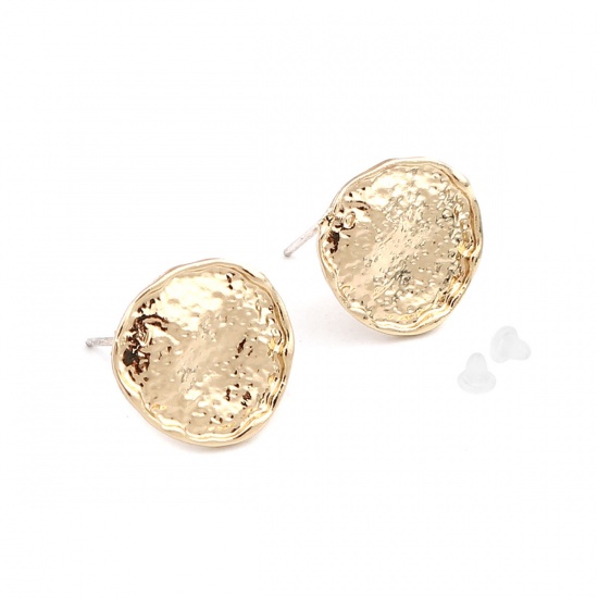 Picture of Zinc Based Alloy Ear Post Stud Earrings Findings Drop Gold Plated W/ Loop 15mm x 14mm, Post/ Wire Size: (21 gauge), 10 PCs