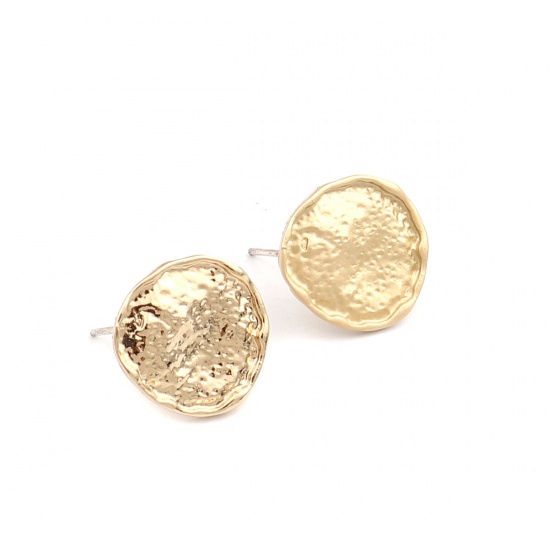 Picture of Zinc Based Alloy Ear Post Stud Earrings Findings Drop Gold Plated W/ Loop 15mm x 14mm, Post/ Wire Size: (21 gauge), 10 PCs