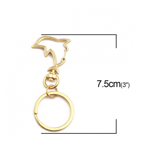 Bild von Zinklegierung Ozean Schmuck Schlüsselkette & Schlüsselring Vergoldet Delfine 7.5cm x 3cm, 10 Stück