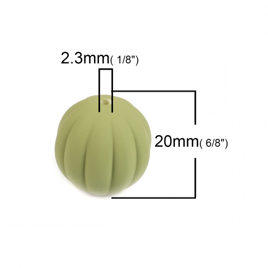 Picture of Resin Spacer Beads Round Green Stripe Pattern About 20mm Dia, Hole: Approx 2.3mm, 10 PCs