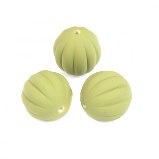 Picture of Resin Spacer Beads Round Green Stripe Pattern About 20mm Dia, Hole: Approx 2.3mm, 10 PCs