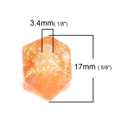Picture of Resin Spacer Beads Polygon Orange-red Foil About 17mm x 16mm, Hole: Approx 3.4mm, 10 PCs