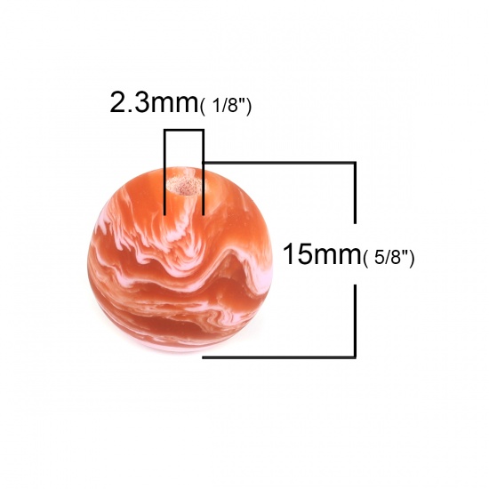 Picture of Resin Spacer Beads Round Orange-red Ink Spot Pattern About 15mm Dia, Hole: Approx 2.3mm, 10 PCs