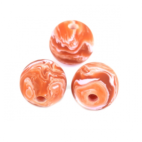 Picture of Resin Spacer Beads Round Orange-red Ink Spot Pattern About 15mm Dia, Hole: Approx 2.3mm, 10 PCs
