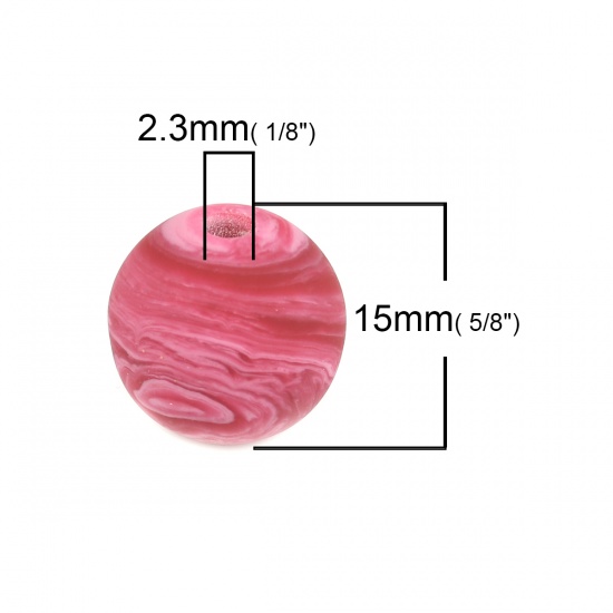 Picture of Resin Spacer Beads Round Fuchsia Ink Spot Pattern About 15mm Dia, Hole: Approx 2.3mm, 10 PCs