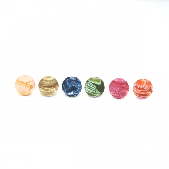 Picture of Resin Spacer Beads Round Fuchsia Ink Spot Pattern About 15mm Dia, Hole: Approx 2.3mm, 10 PCs