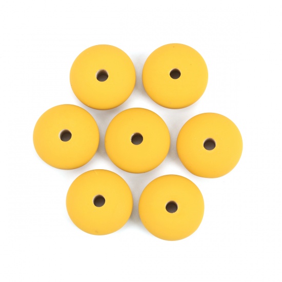 Picture of Resin Spacer Beads Flat Round Ginger Rubberized About 16mm Dia, Hole: Approx 2.9mm, 20 PCs