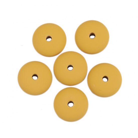 樹脂 ビーズ フラットラウンド 黄色 ゴム模造 約 21mm 直径、 穴：約 3.5mm、 20 個 の画像
