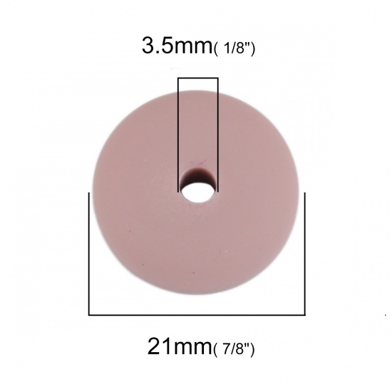 Picture of Resin Spacer Beads Flat Round Dark Pink Rubberized About 21mm Dia, Hole: Approx 3.5mm, 20 PCs