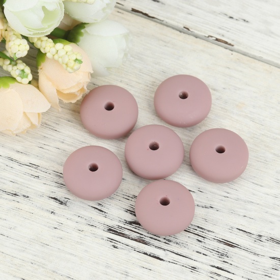 Picture of Resin Spacer Beads Flat Round Dark Pink Rubberized About 21mm Dia, Hole: Approx 3.5mm, 20 PCs