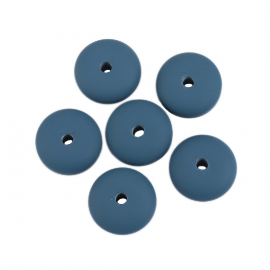 Immagine di Resina Separatori Perline Tondo Piatto Blu Pavone Imitazione di Gomma Circa 21mm Dia, Foro: Circa 3.5mm, 20 Pz