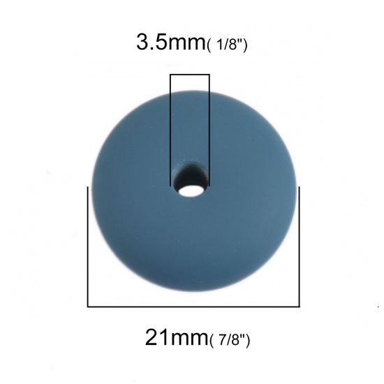 Picture of Resin Spacer Beads Flat Round Peacock Blue Rubberized About 21mm Dia, Hole: Approx 3.5mm, 20 PCs