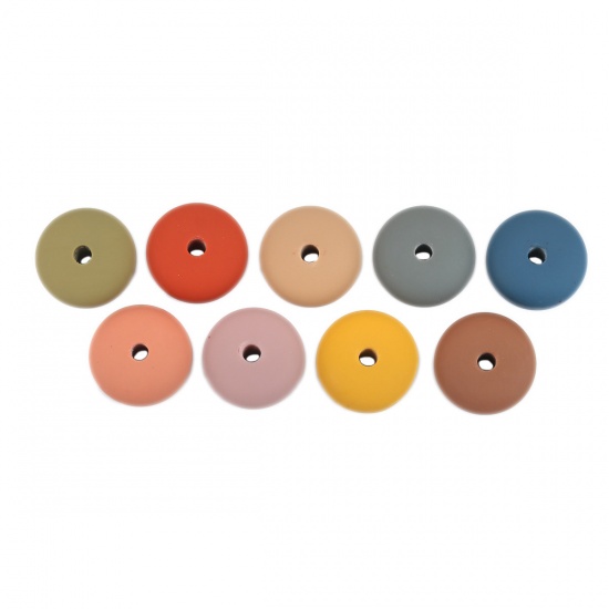 Picture of Resin Spacer Beads Flat Round Light Coffee Rubberized About 21mm Dia, Hole: Approx 3.5mm, 20 PCs