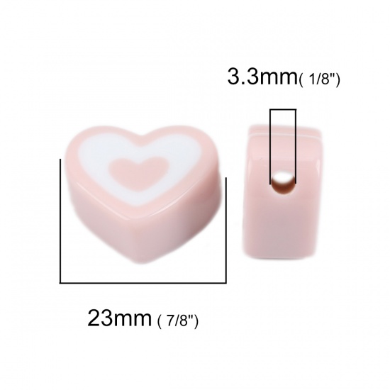 Immagine di Resina Separatori Perline Cuore Rosa Chiaro Circa 23mm x 19mm, Foro: Circa 3.3mm, 5 Pz
