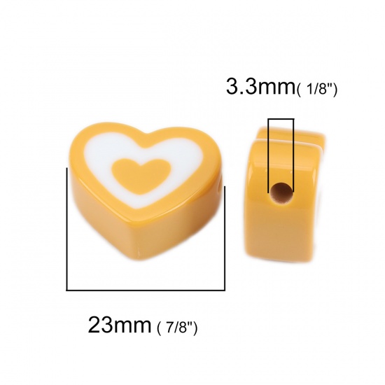 Immagine di Resina Separatori Perline Cuore Giallo Circa 23mm x 19mm, Foro: Circa 3.3mm, 5 Pz