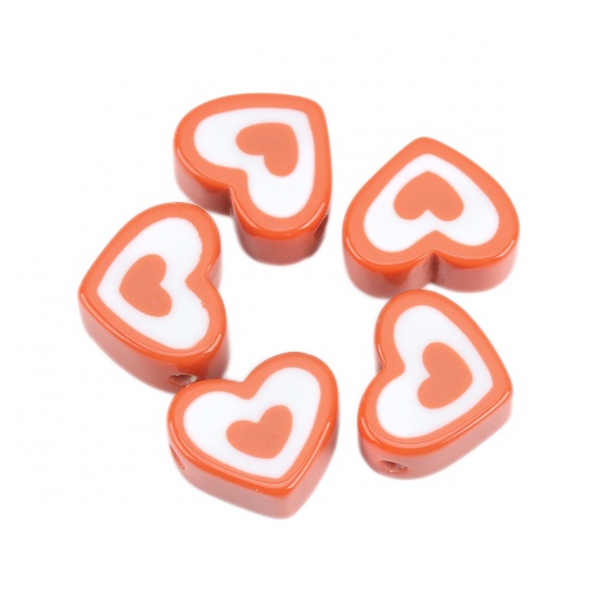Immagine di Resina Separatori Perline Cuore Arancione Circa 23mm x 19mm, Foro: Circa 3.3mm, 5 Pz