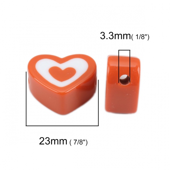 Immagine di Resina Separatori Perline Cuore Arancione Circa 23mm x 19mm, Foro: Circa 3.3mm, 5 Pz