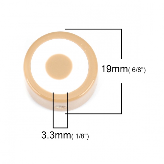 樹脂 ビーズ フラットラウンド コーヒー色 約 19mm 直径、 穴：約 3.3mm、 5 個 の画像