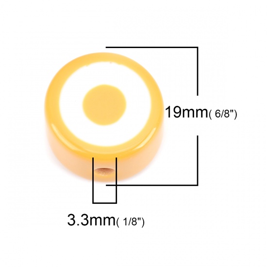 樹脂 ビーズ フラットラウンド 黄色 約 19mm 直径、 穴：約 3.3mm、 5 個 の画像