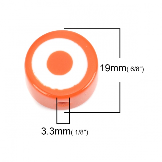 樹脂 ビーズ フラットラウンド 橙赤色 約 19mm 直径、 穴：約 3.3mm、 5 個 の画像