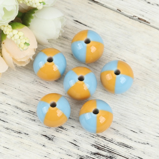 Picture of Resin Spacer Beads Round Yellow & Blue About 15mm Dia, Hole: Approx 3.4mm, 10 PCs