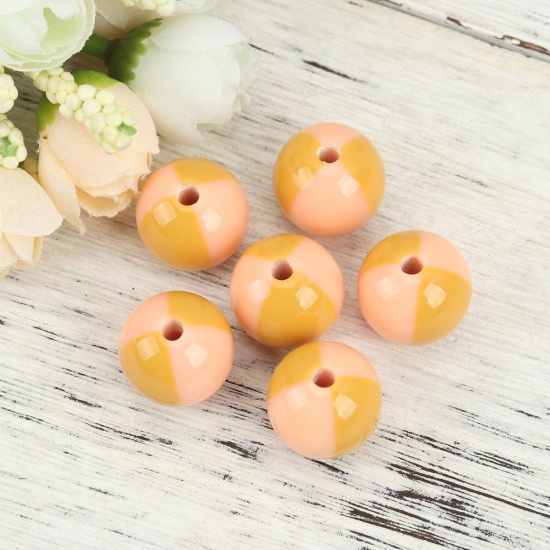 Picture of Resin Spacer Beads Round Orange Pink & Yellow About 15mm Dia, Hole: Approx 3.4mm, 10 PCs