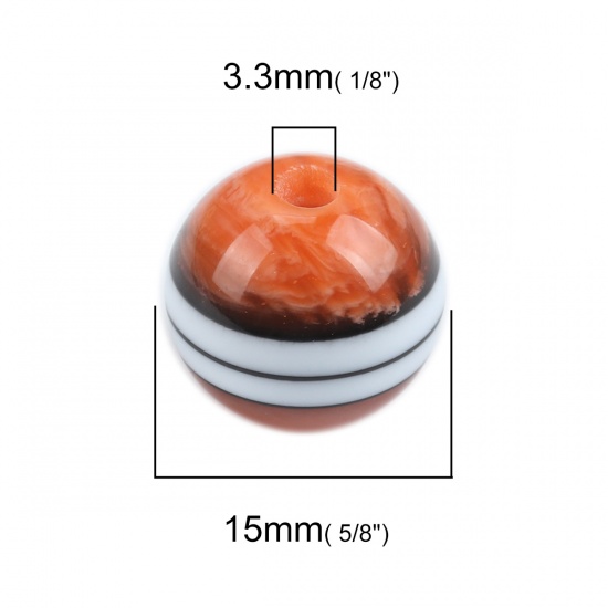 Immagine di Resina Separatori Perline Tondo Arancione Striscia Disegno Circa 15mm Dia, Foro: Circa 3.3mm, 10 Pz