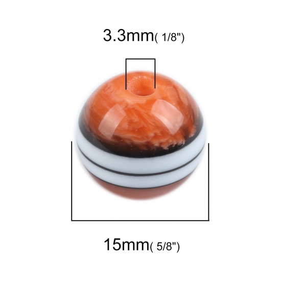 Picture of Resin Spacer Beads Round Orange Stripe Pattern About 15mm Dia, Hole: Approx 3.3mm, 10 PCs