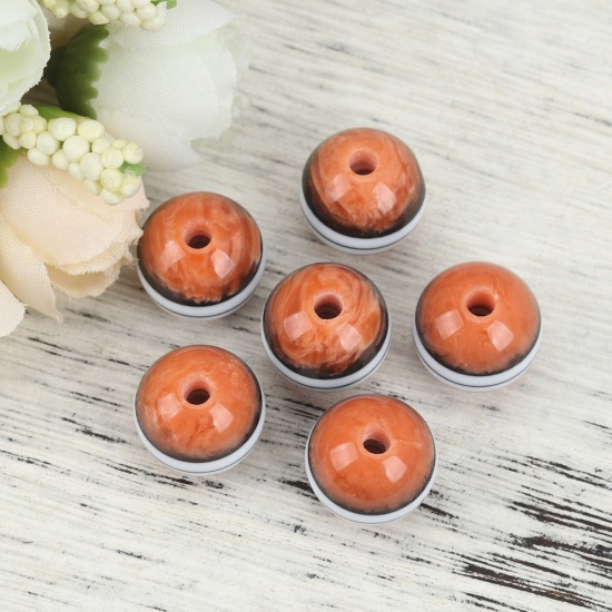 Picture of Resin Spacer Beads Round Orange Stripe Pattern About 15mm Dia, Hole: Approx 3.3mm, 10 PCs