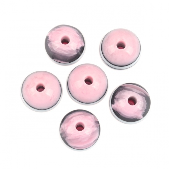 Picture of Resin Spacer Beads Round Light Pink Stripe Pattern About 15mm Dia, Hole: Approx 3.3mm, 10 PCs