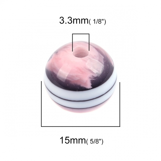 Picture of Resin Spacer Beads Round Light Pink Stripe Pattern About 15mm Dia, Hole: Approx 3.3mm, 10 PCs