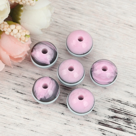 Picture of Resin Spacer Beads Round Light Pink Stripe Pattern About 15mm Dia, Hole: Approx 3.3mm, 10 PCs