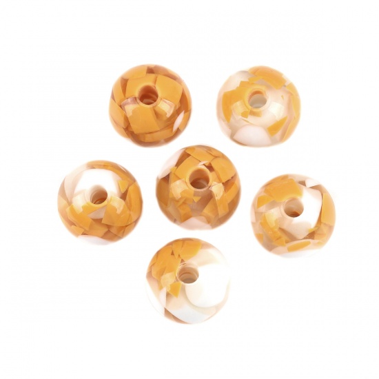 Immagine di Resina Separatori Perline Tondo Bianco & Giallo Circa 15mm Dia, Foro: Circa 3.4mm, 10 Pz