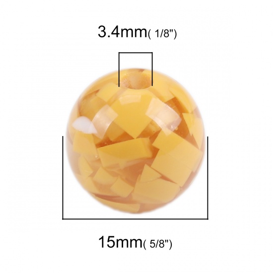 Picture of Resin Spacer Beads Round White & Yellow About 15mm Dia, Hole: Approx 3.4mm, 10 PCs