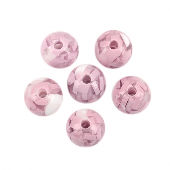 Picture of Resin Spacer Beads Round White & Light Pink About 15mm Dia, Hole: Approx 3.4mm, 10 PCs