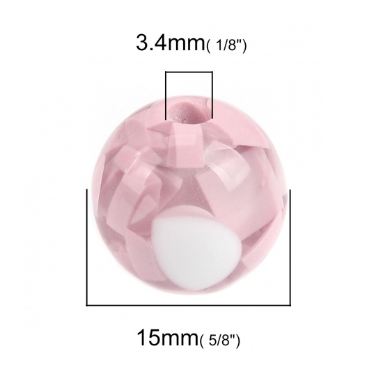 Immagine di Resina Separatori Perline Tondo Bianco & Rosa Pallido Circa 15mm Dia, Foro: Circa 3.4mm, 10 Pz