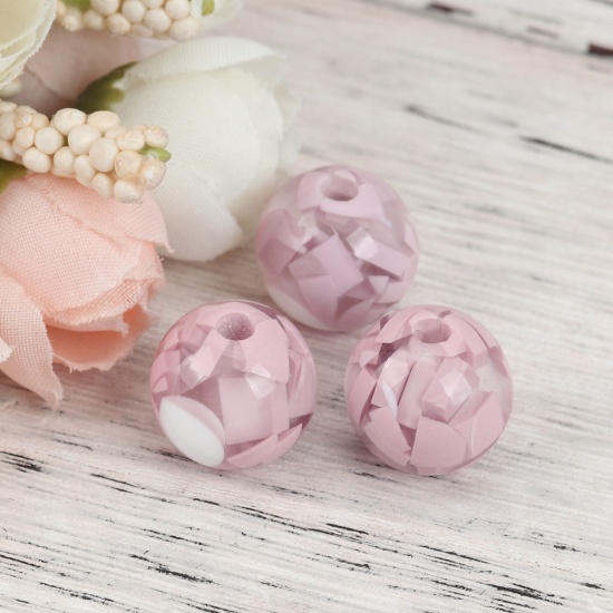 Picture of Resin Spacer Beads Round White & Light Pink About 15mm Dia, Hole: Approx 3.4mm, 10 PCs