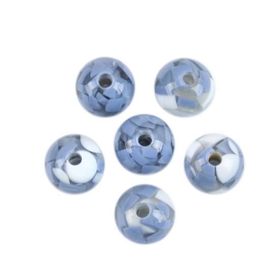 Immagine di Resina Separatori Perline Tondo Bianco & Blu Circa 15mm Dia, Foro: Circa 3.4mm, 10 Pz
