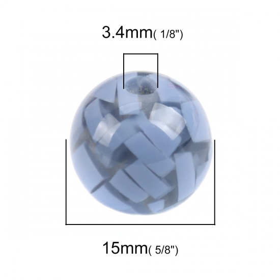 Picture of Resin Spacer Beads Round White & Blue About 15mm Dia, Hole: Approx 3.4mm, 10 PCs